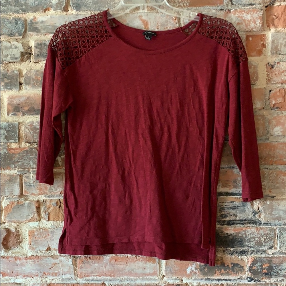 Maroon Cotton and Lace Blouse